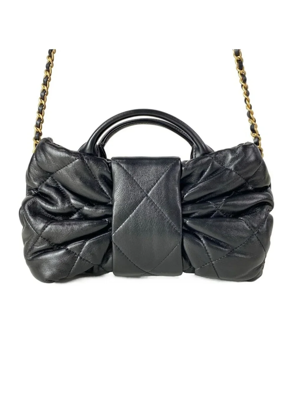 Chanel Handbag Mini Bow Bag Black 2-Way CC Logo Gold Lambskin